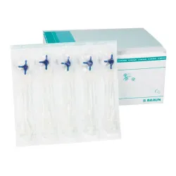Discofix C Driewegkraan blauw - B.Braun met aansluitkabel en rotatieadapter, 10 cm